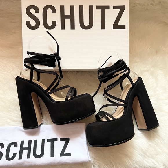 New! SCHUTZ Lynda Nubuck Strappy Platform Sandals - Picture 2 of 15